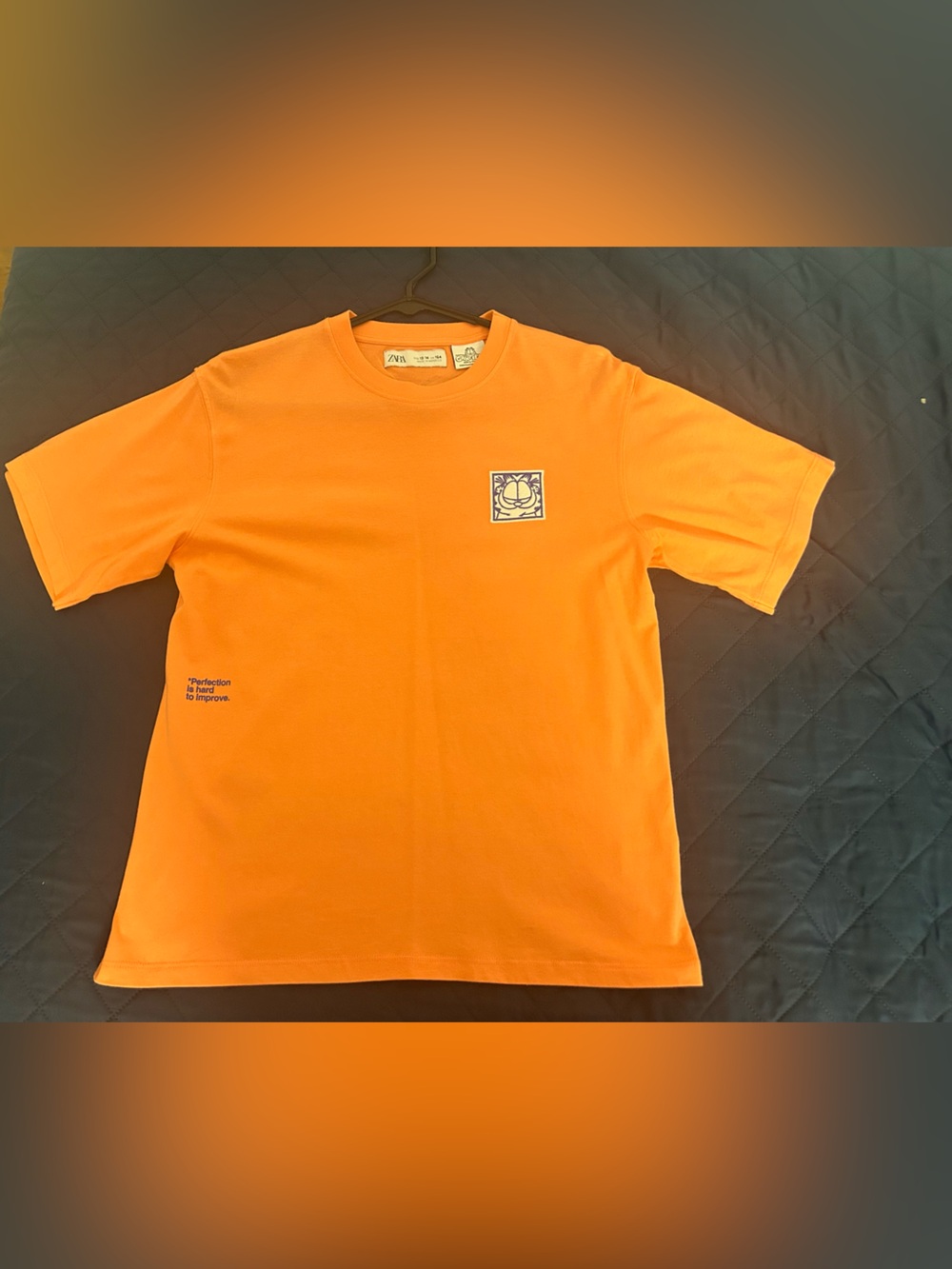 Zara Bright Orange Short Sleeve Tee with Small Front Graphic